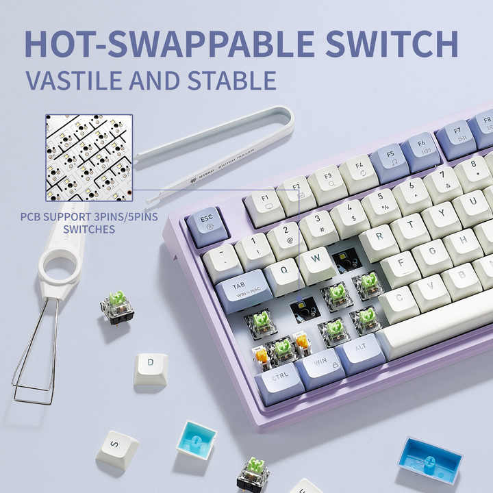 Custom M2 Keyboard 75% 83 Keys Gasket USB Wired Red Blue Switch Hot Swap RGB LED Plastic Mechanical Gaming Keyboard for Desktop