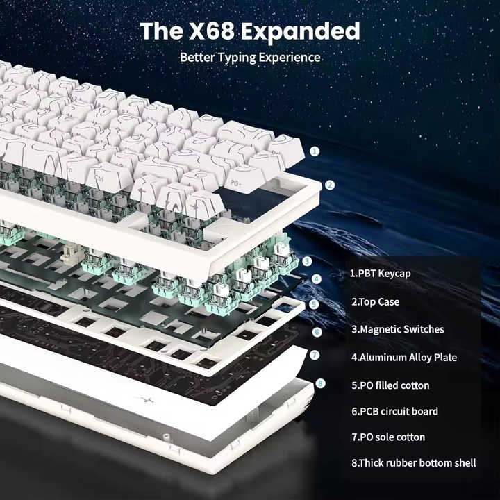 Attack Shark X68 He Wired RGB 8KHz English-Speaking Gaming Keyboard with RGB Lighting Desktop Gaming Mechanical Keyboard